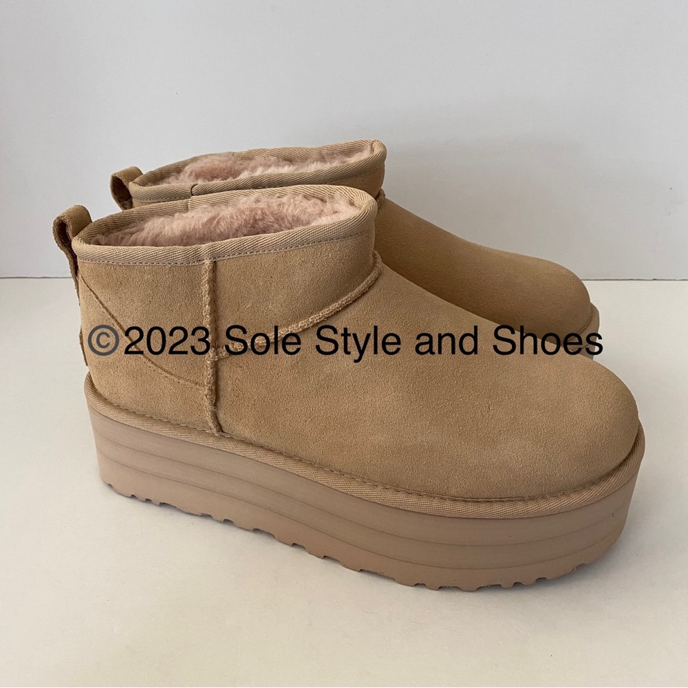 UGG Classic Ultra Mini Platform Boots Driftwood Size 9 - Picture 2 of 16